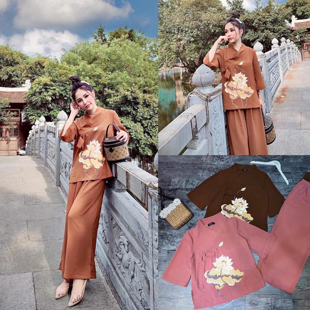 ĐỒ LAM ĐI CHÙA = PHỐI HOA SEN THÊU CAO CẤP d6