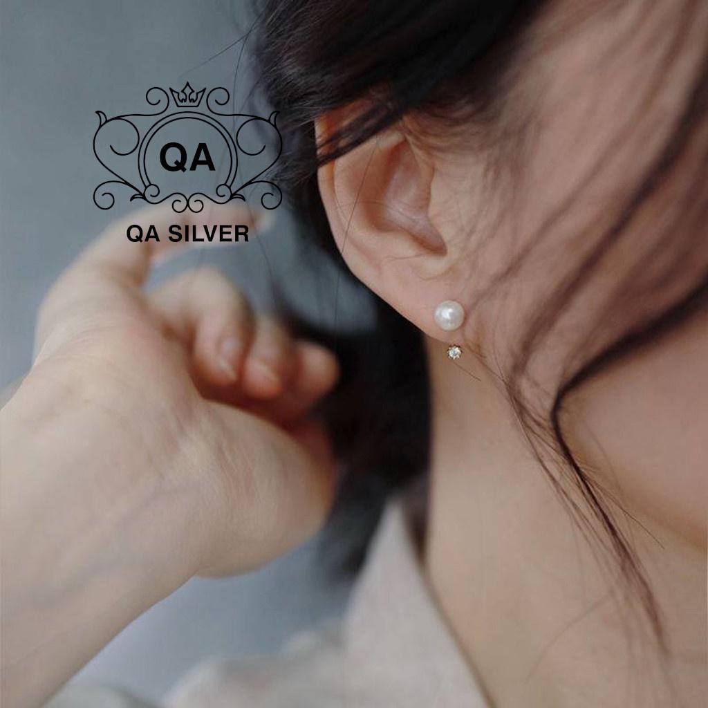 Khuyên tai bạc 925 ngọc trai giả bông trước sau nụ đá S925 PEARL Front-back Silver Earrings QA SILVER EA211101