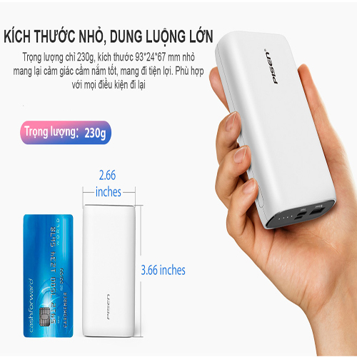 Sạc dự phòng Pisen Easy 5C 10000mAh (Type-C, 2A Smart) - Hàng chính hãng