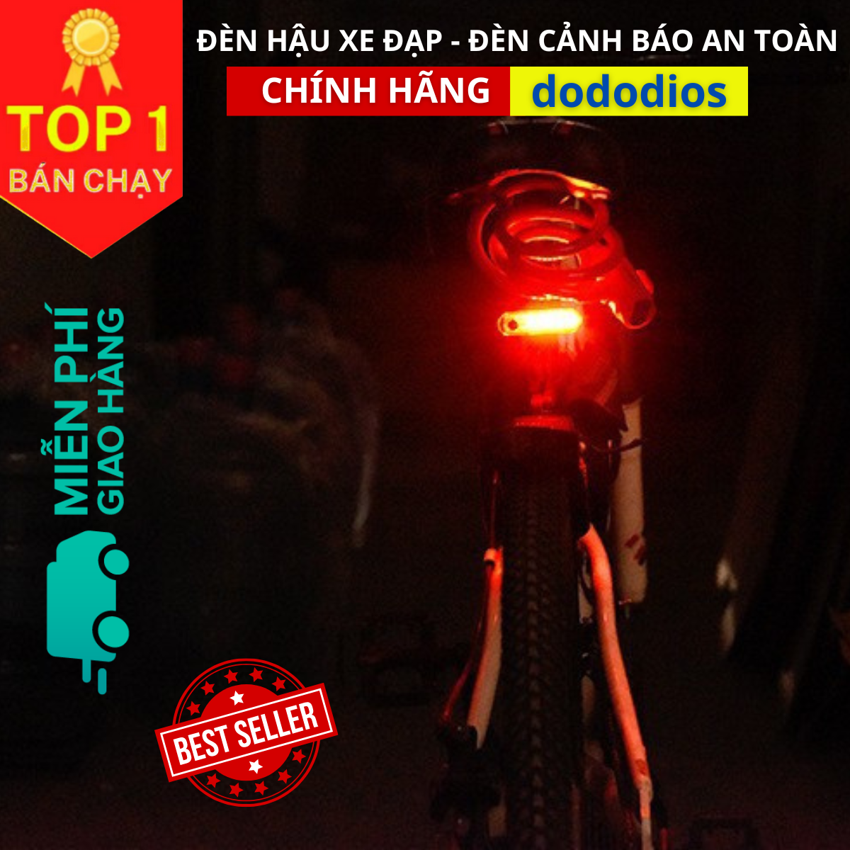 Hình ảnh Đèn hậu xe đạp cảnh báo gắn đuôi xe thể thao pin sạc usb 5 bóng Led 7 chế độ nháy siêu sáng chống nước