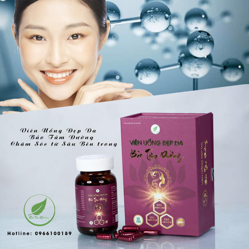 Viên uống đẹp da chống lão hóa Đông y Bảo Tâm Đường lọ 60 viên , Viên uống điều trị nám , tàn nhang từ Collagen và thảo mộc