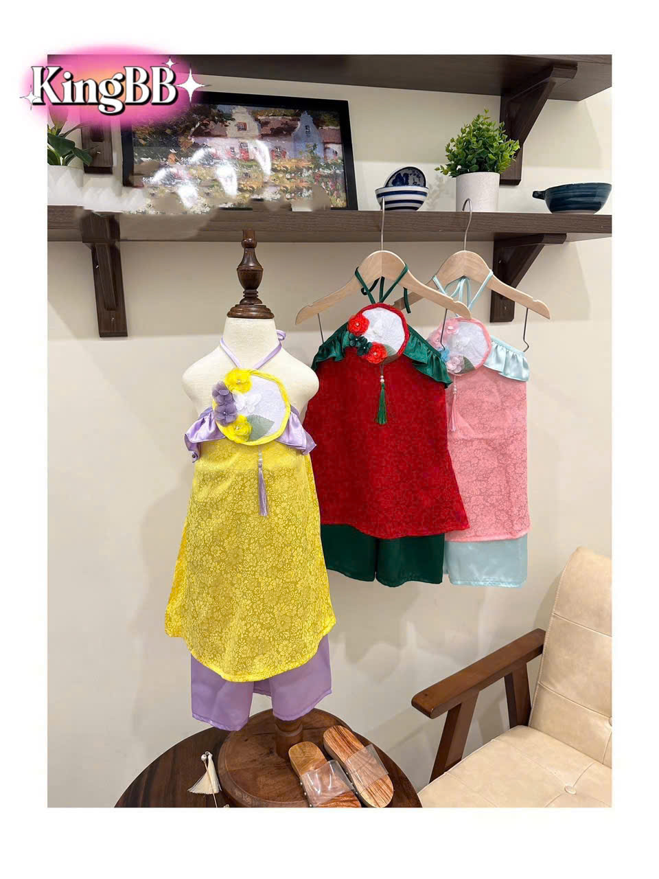 bộ áo yếm chúc mai phối quần suông lạ mắt bé gái diện lễ tết từ 10-45kg hàng thiết kế