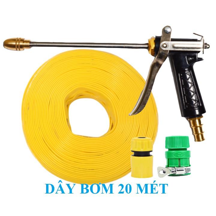 Bộ dây vòi xịt nước rửa xe, tưới cây . tăng áp 3 lần, loại 20m 206701-2 đầu đồng, cút, + tặng đai