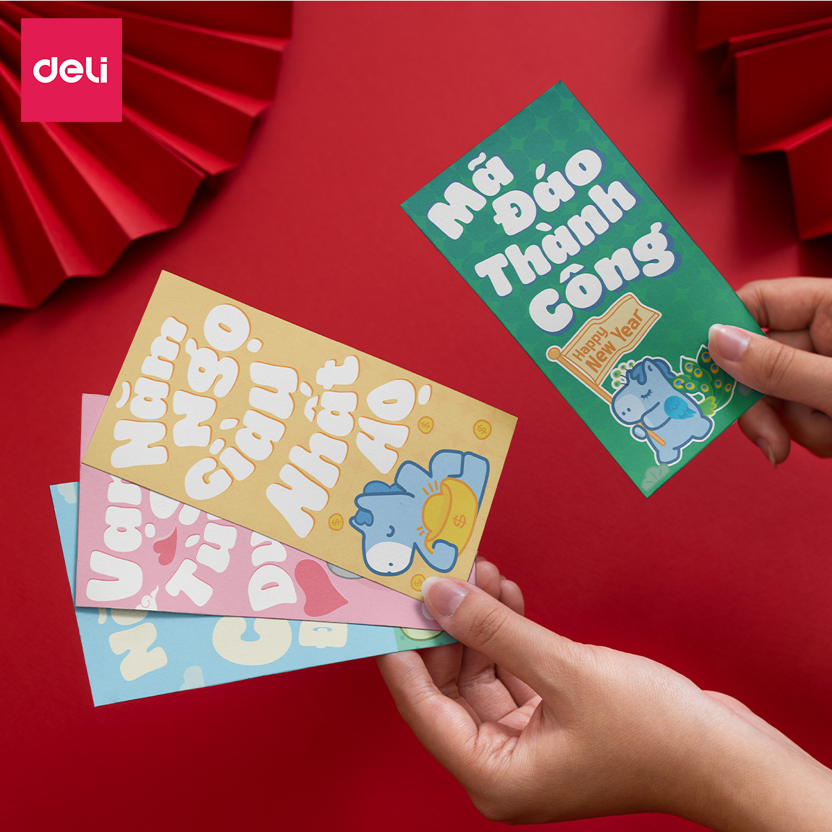 Set Bao Lì Xì Tết Deli Cao Cấp 5 Mẫu Chất Liệu Giấy Couche Cán Mờ Thiết Kế Tết Sáng Tạo, Trendy