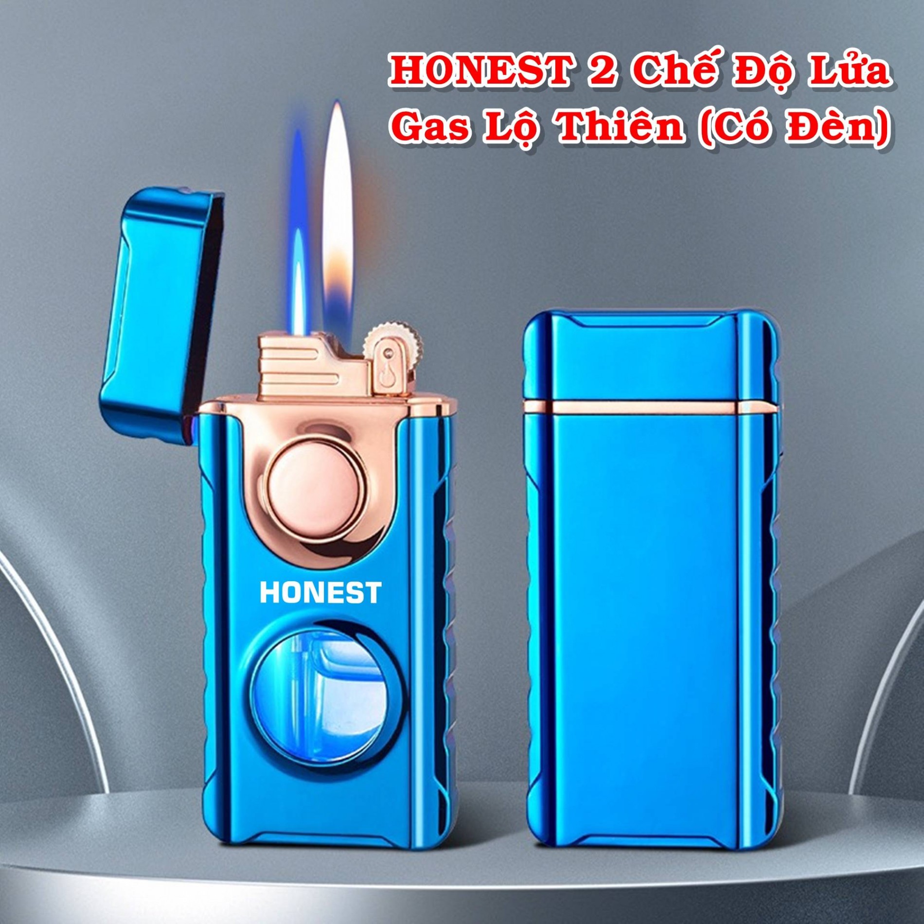 Bật lửa hột quẹt HONEST 2 chế độ lửa ngọn vs lửa hỏa tiễn có đèn - xài gas