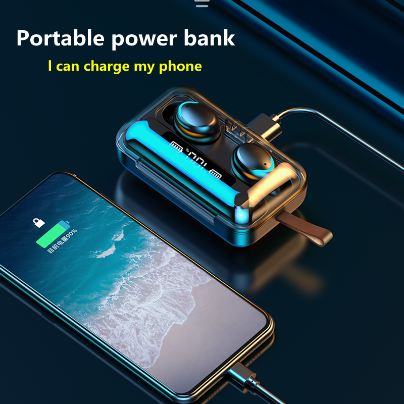 09 9D TWS Bluetooth 5.0 2200MAh Sạc Hộp Tai Nghe Không Dây Âm Thanh Stereo Thể Thao Chống Thấm Nước Tai Nghe Nhét Tai Tai Nghe Có Mic