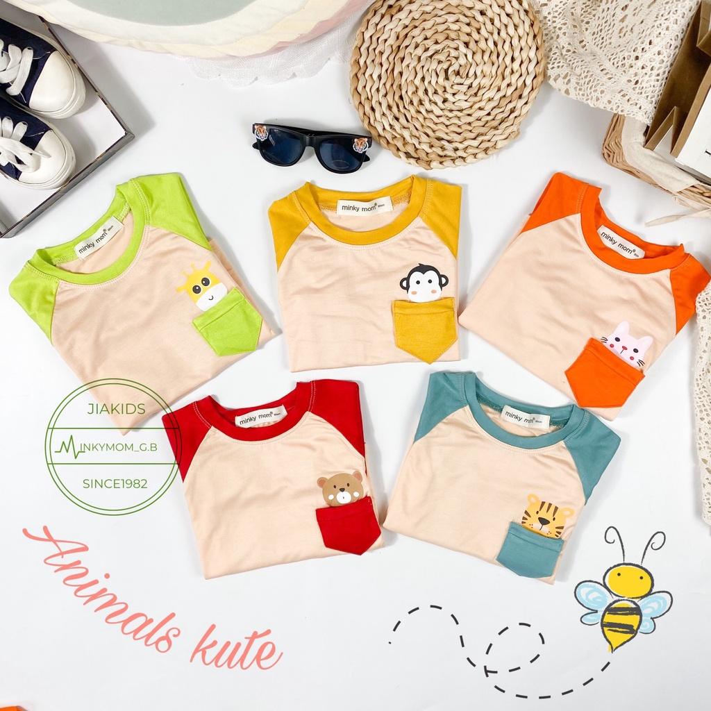 Bộ Quần Áo Bé Gái, Bé Trai Minky Mom Vải Thun Lạnh Túi Ngực In Động Vật MKDTL09