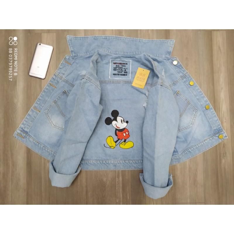 Áo khoác jeans nữ in hình chuột mickey