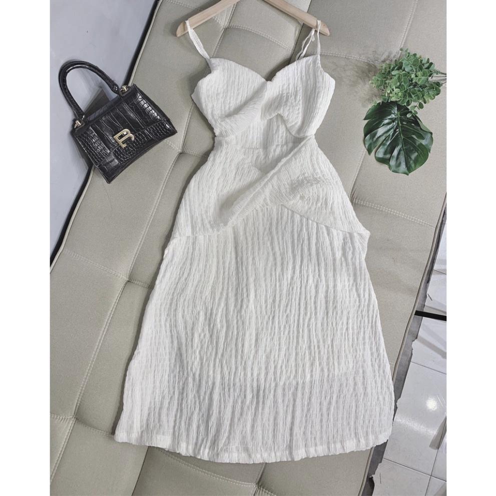 Đầm váy maxi xốp 2s xoắn ngực xốp thái hở lưng xanh trắng Ivy.fashion đi biển dự tiệc dạo phố bigsize gợi cảm sexy