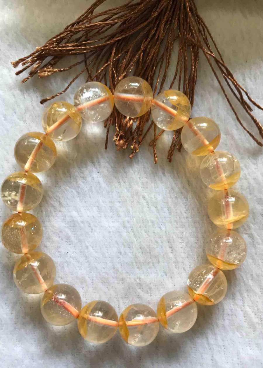 Vòng Thạch Anh Ưu Linh Vàng 12mm Nam Nữ mệnh Kim Thủy Thổ