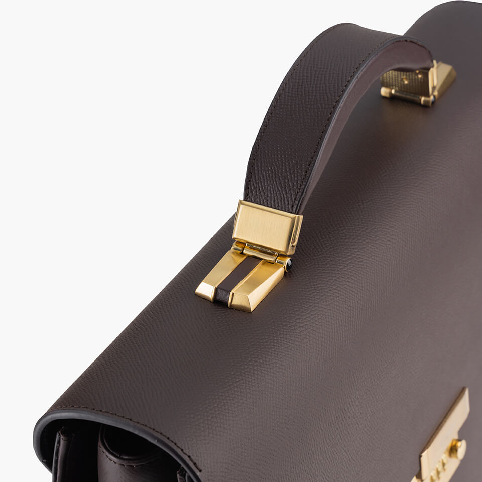 Túi Xách Công Sở Cặp Da Nam Dáng Hộp GENCE CTS16 Da Bò Khóa Số Cao Cấp Màu Nâu