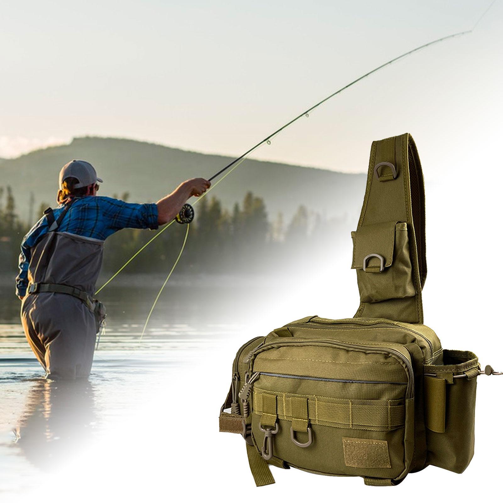 Fishing Tackle Storage Bag, Multifunctional Fishing Bag Rod Holder, Durable Shoulder Bag Waist Pack, Chest Pack for Fishing, Outdoor, Camping Men
