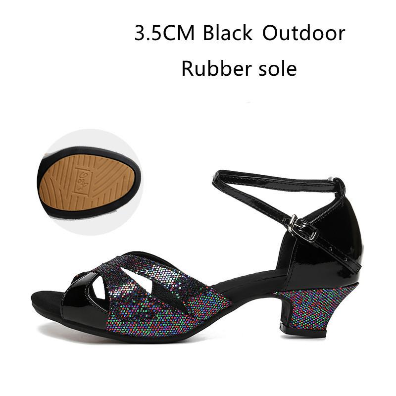 Giày khiêu vũ Latin long lanh của phụ nữ cao su Da lộn đế Ballroom Tango Dancing Shoe Salsa Party Dance giày thấp gót thấp 3,5cm/5,5cm Color: 55mm Blue Outdoor Shoe Size: US3-FR33
