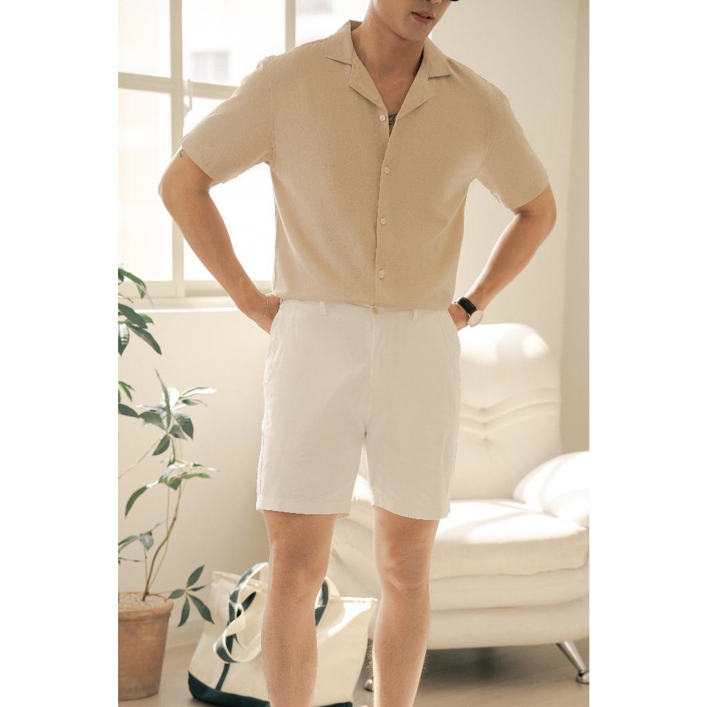 Áo Sơ Mi Nam Ngắn Tay Trơn BY COTTON Linen Coffee