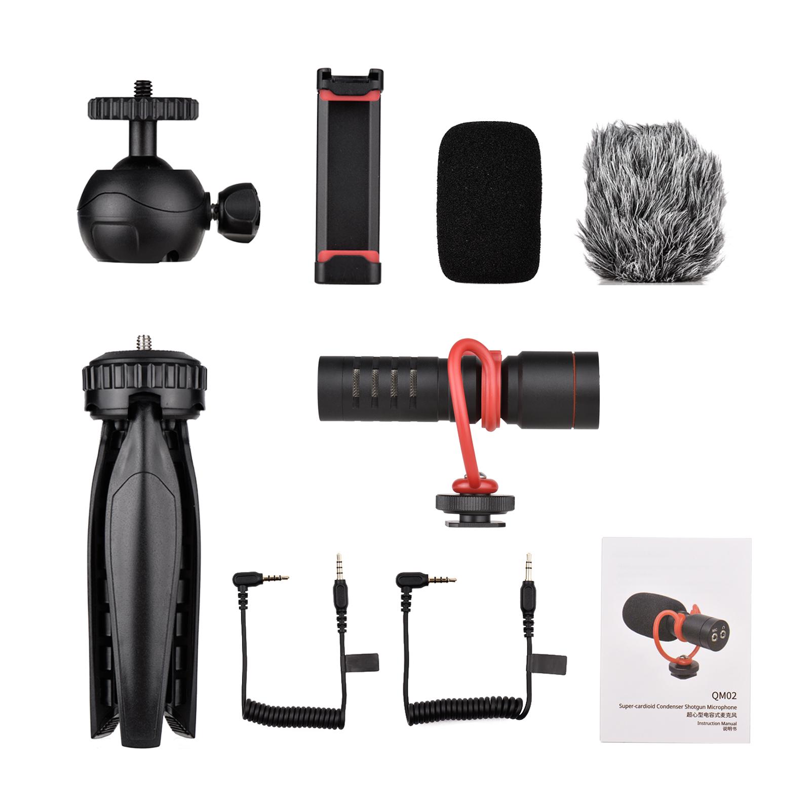 Smartphone Video Kit Phone Vlog Kit with Desktop Tripod+Phone Holder+Supercardioid Condenser Microphone with Shock Mount
