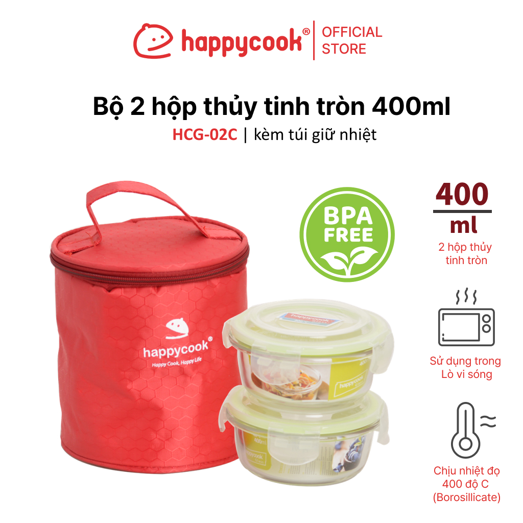 Bộ thủy tinh hình tròn Happy Cook 2pcs 400ml HCG-02C