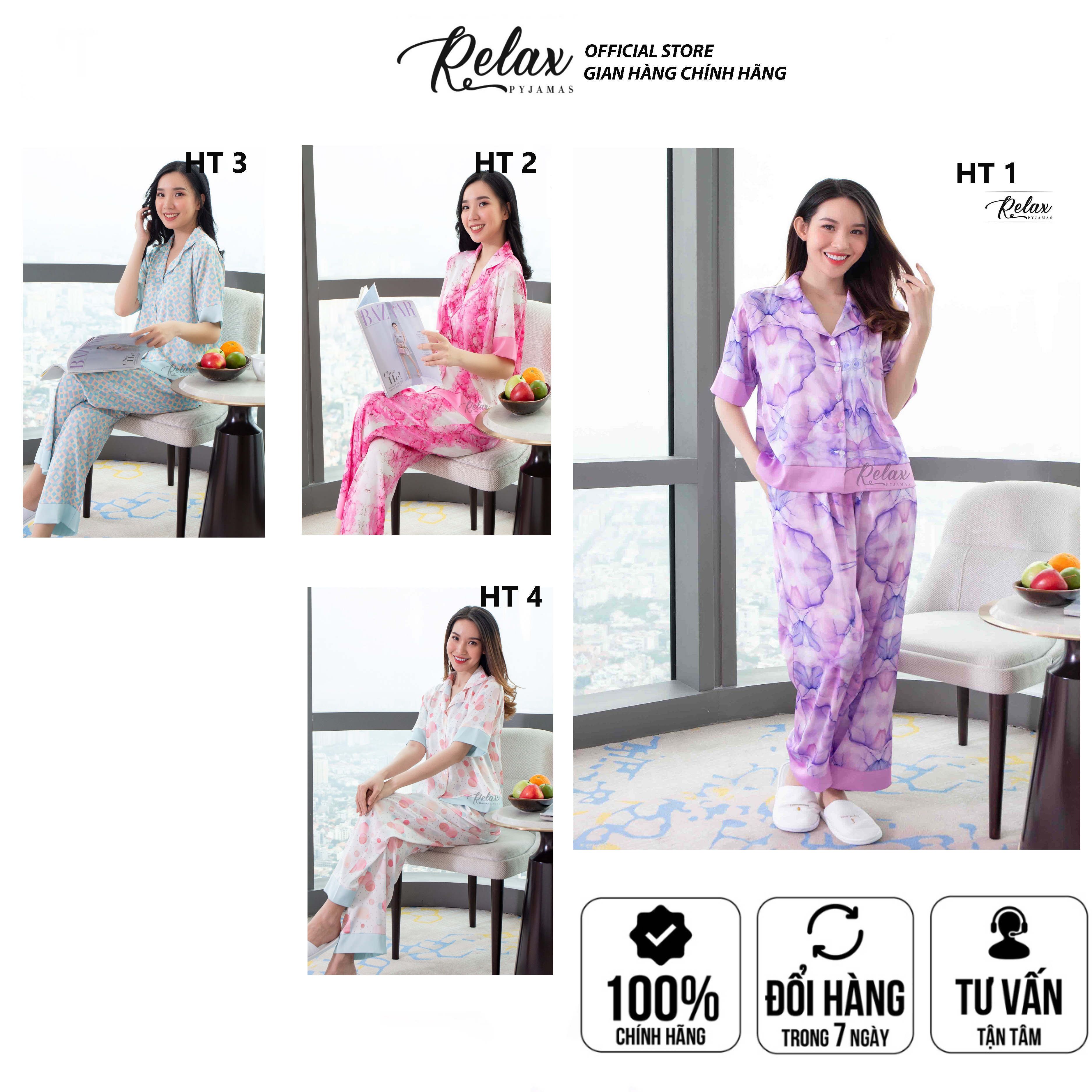 Đồ Bộ Pyjama, Đồ mặc nhà nữ Lụa Pháp cao cấp, mềm mịn, thoáng mát - HW1010 - RELAX