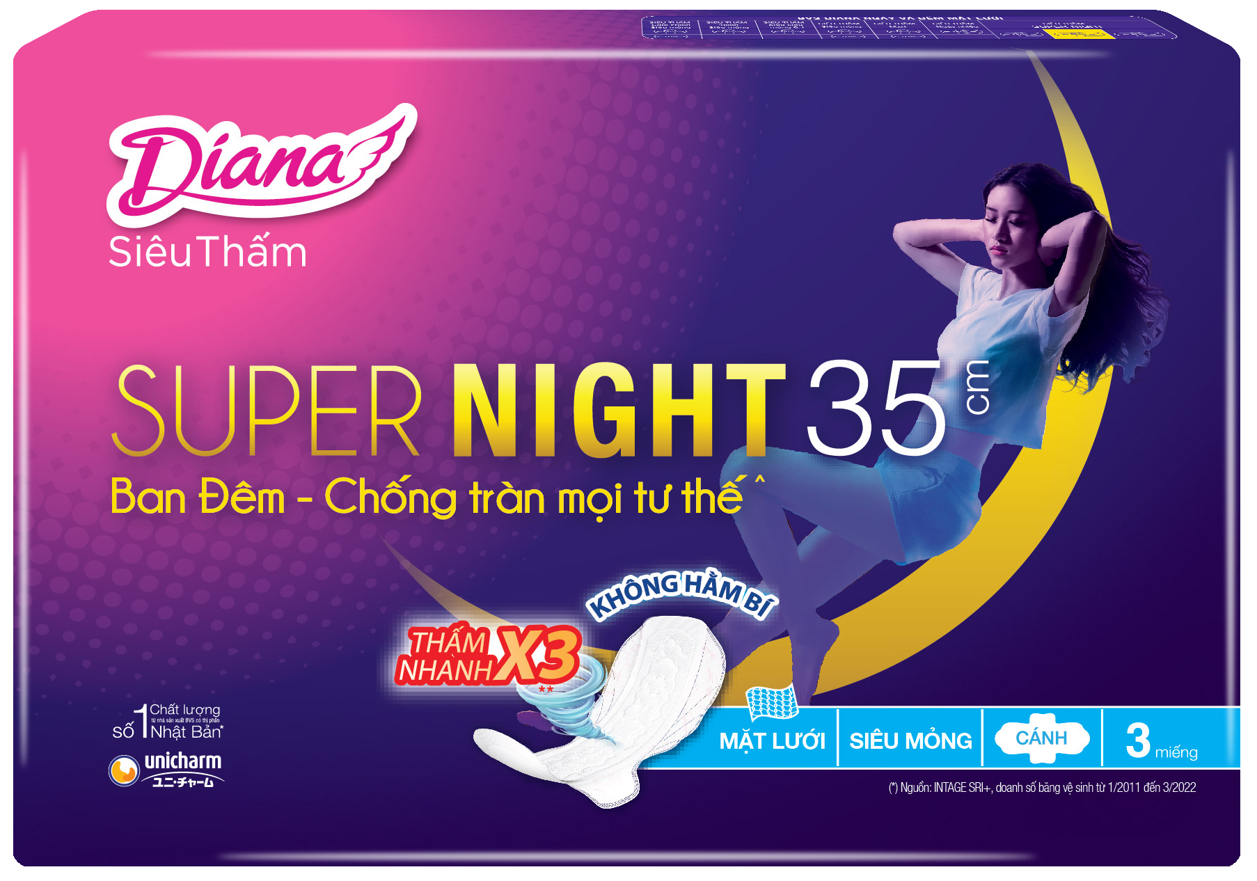 Combo 6 Băng Vệ Sinh Diana Super Night 35cm (Gói 3 Miếng)