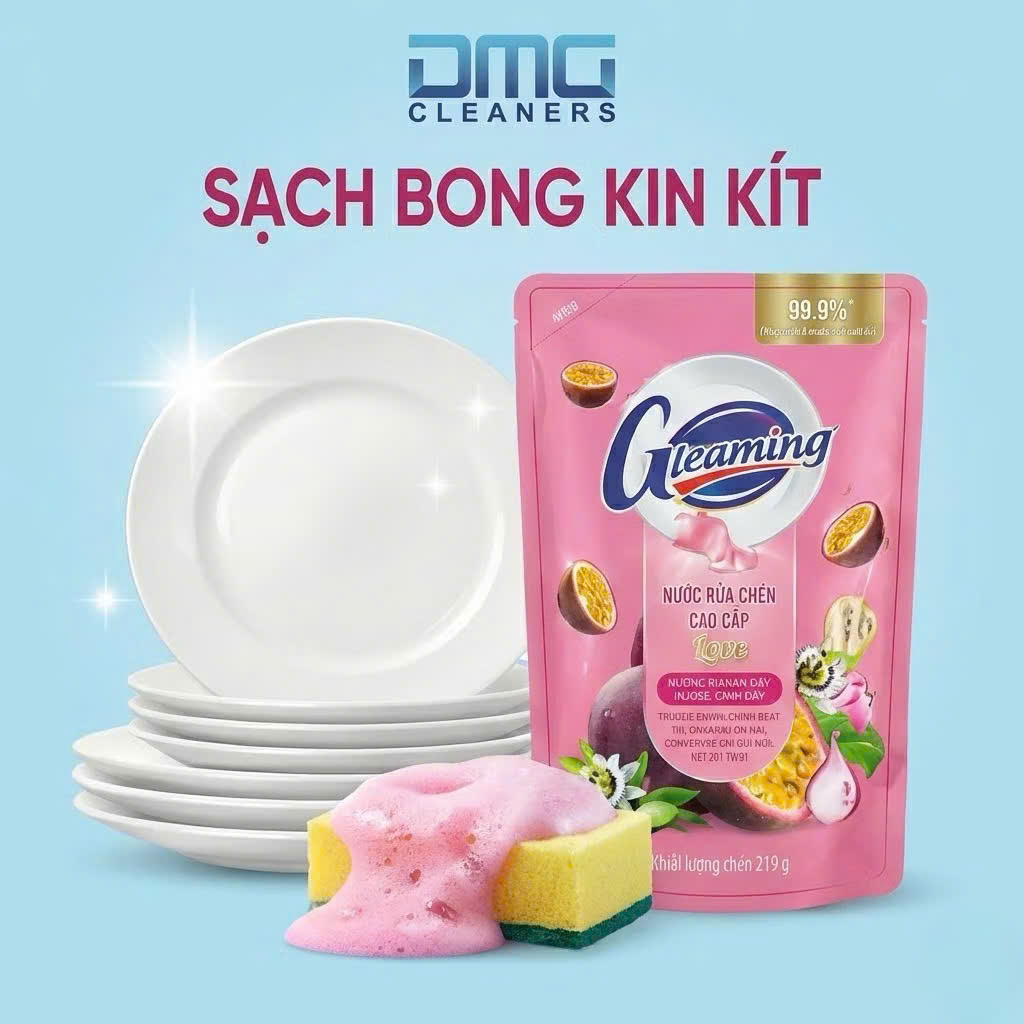 Mua 1 Túi Nước Rửa Chén Bát Gleaming 200ml Hương Chanh Dây - Tặng 1 Túi Chanh Đào