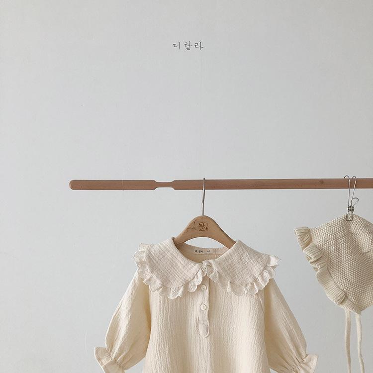 Bé Thu Xuân Quần Áo Trẻ Sơ Sinh Bé Sơ Sinh Bé Gái Bodysuit Cotton Quần Áo Bộ Trang Phục Ren Cổ Áo Liền Quần Đùi Bé Trai Playsuit