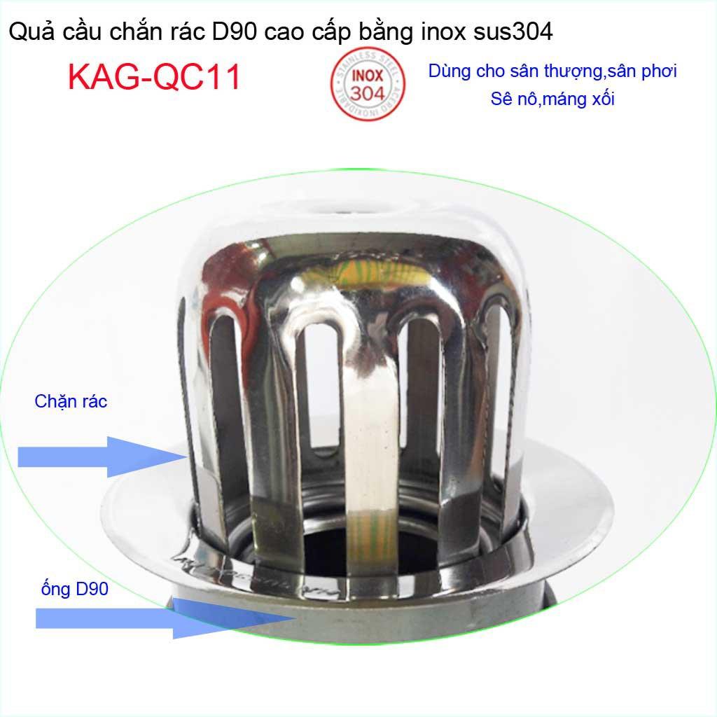 Cầu chắn rác sân thượng KAG-QC11 D90 inox SUS304, cầu chặn rác phễu thoát nước mưa thoát nước nhanh inox bóng sử dụng tố