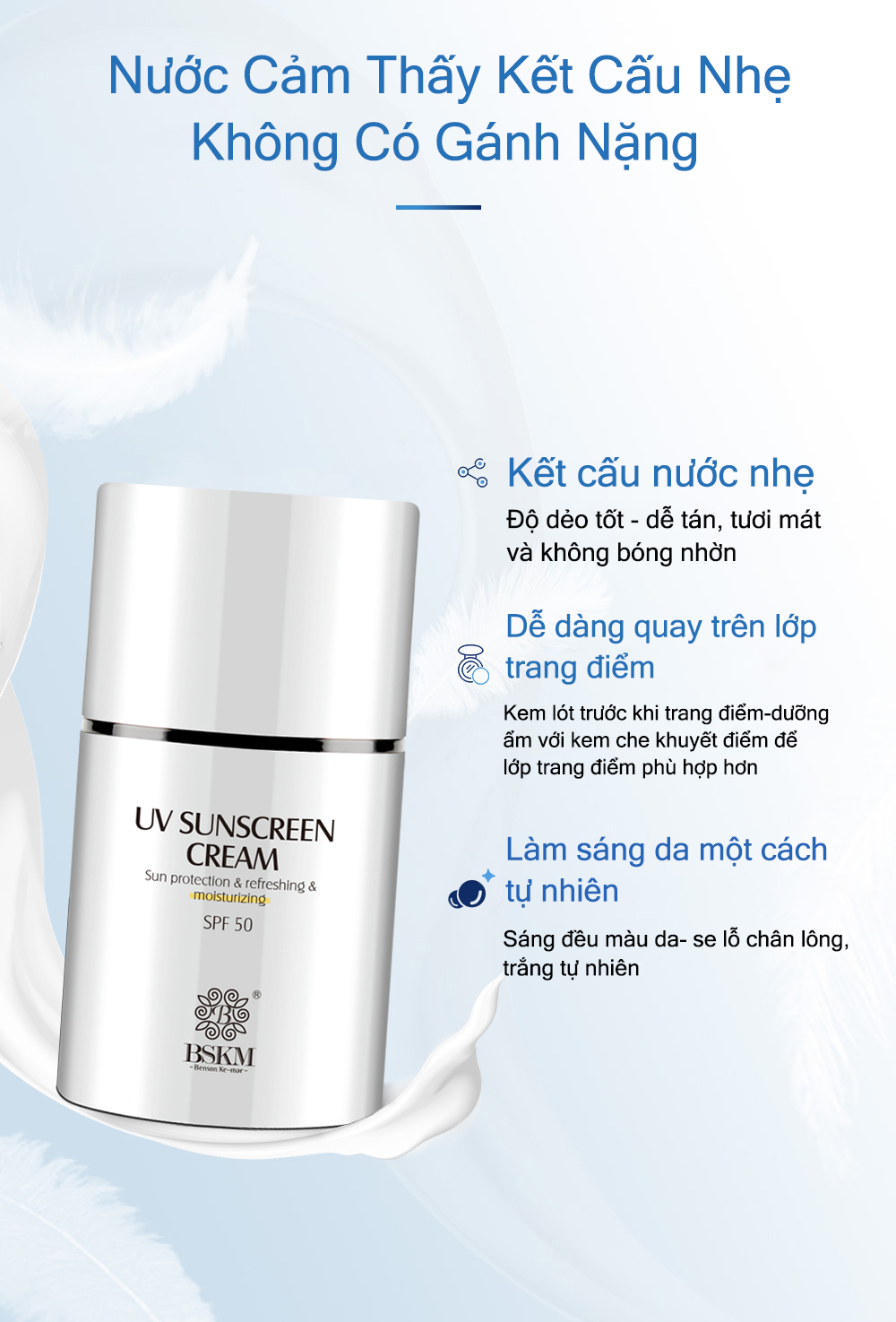 BSKM UV Kem Chống Nắng SPF50 Dưỡng Ẩm Làm Trắng Ngăn Ngừa Rám Da Làm Mới Kem Chống Nắng Cho Mặt & Cơ Thể 45g