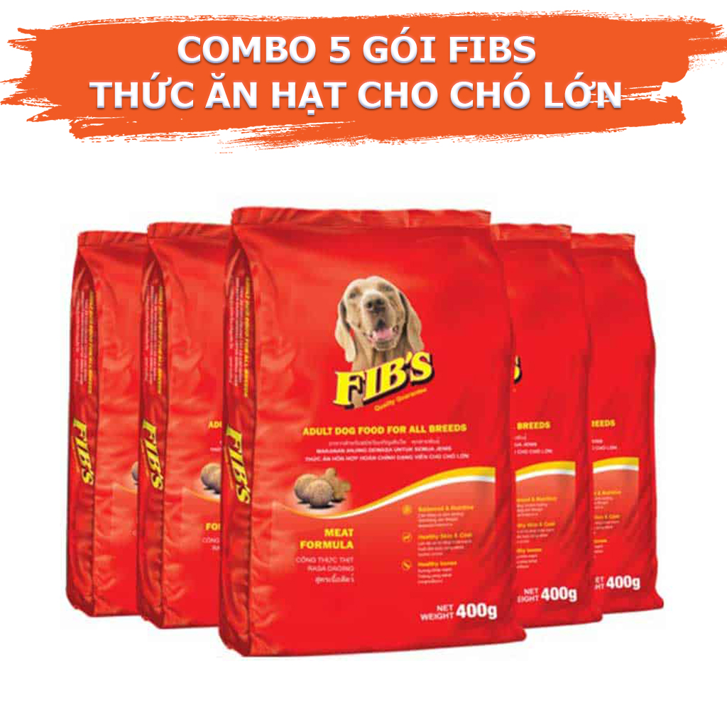 COMBO 5 Gói Thức Ăn Hạt Khô Cho Chó Lớn, Hạt Chó Trưởng Thành Fibs Adult 400g