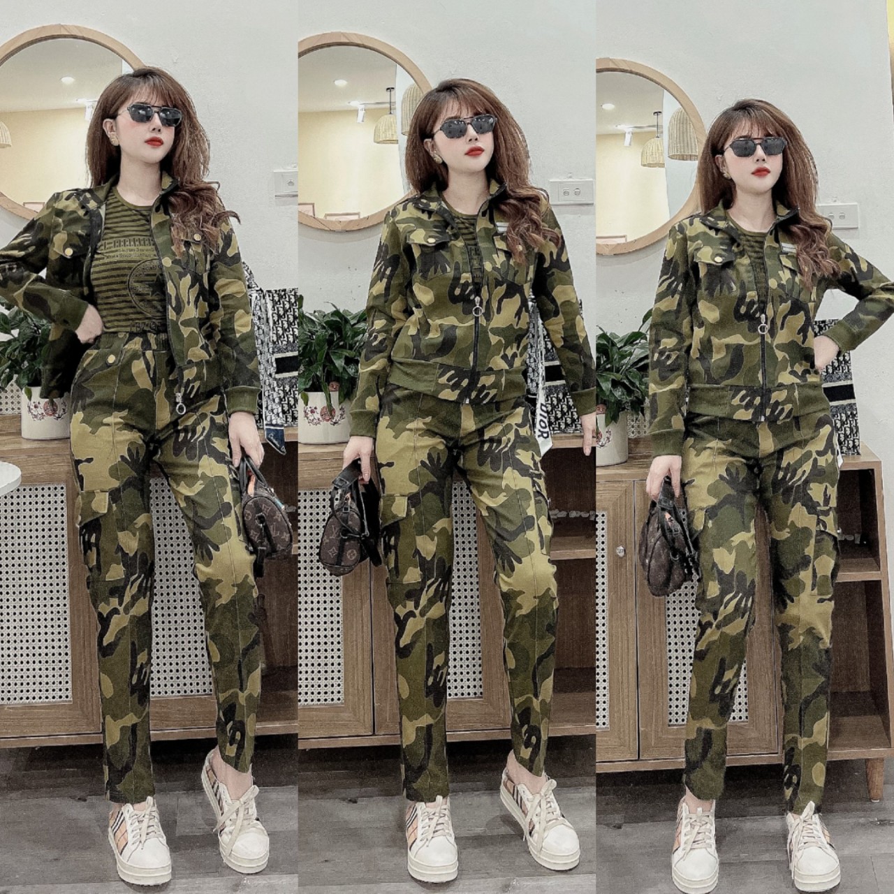 Combo lính rằn ri kaki (khoác, áo, quần