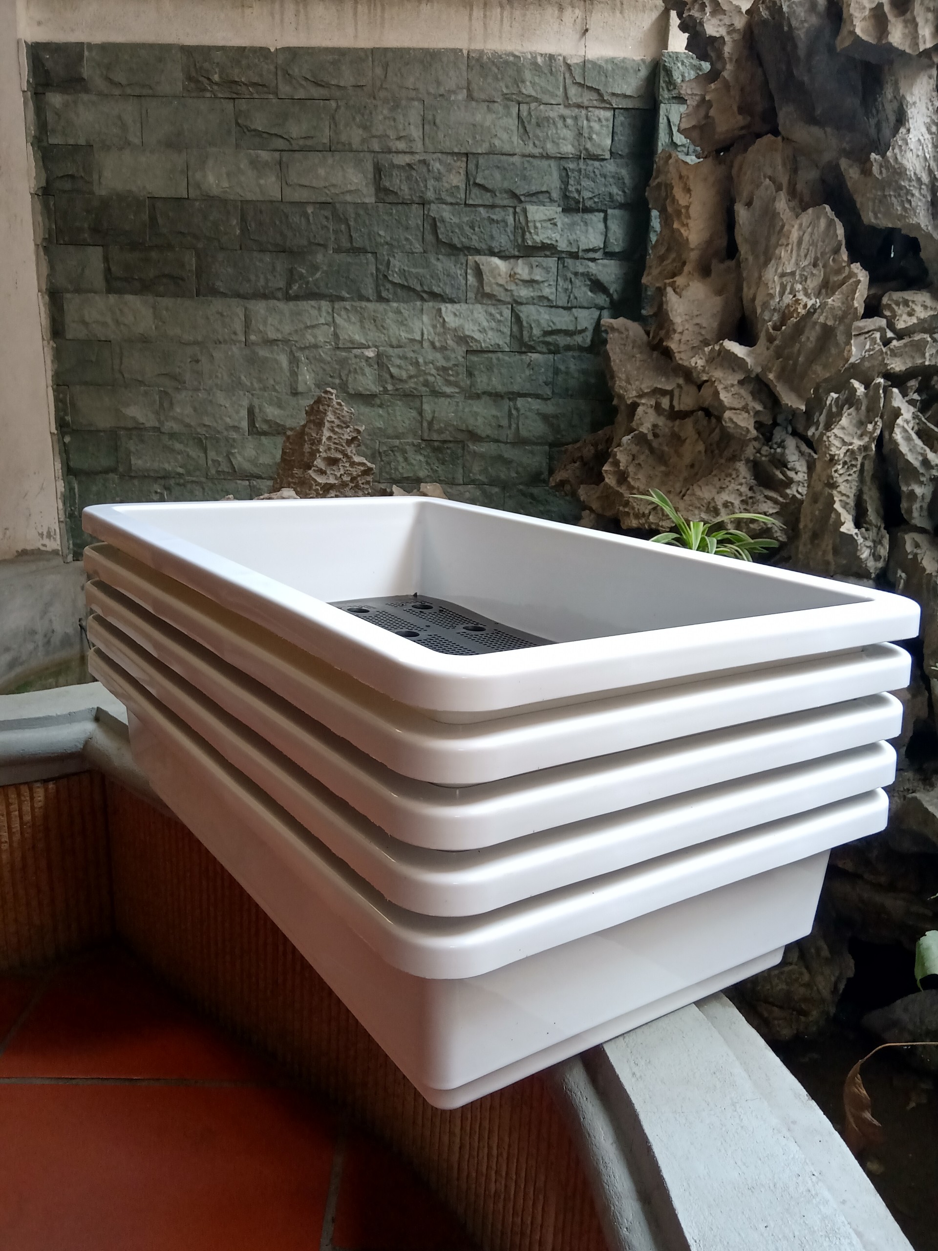 Combo 5 chậu trồng rau thông minh 2 đáy màu trắng 67x43x15 cm