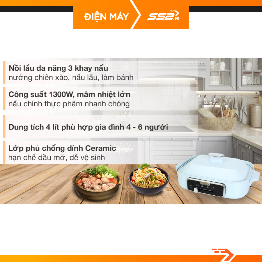 Nồi lẩu nướng đa năng Kalite KL 666, công suất 1300W, dung tích 4L, hàng chính hãng