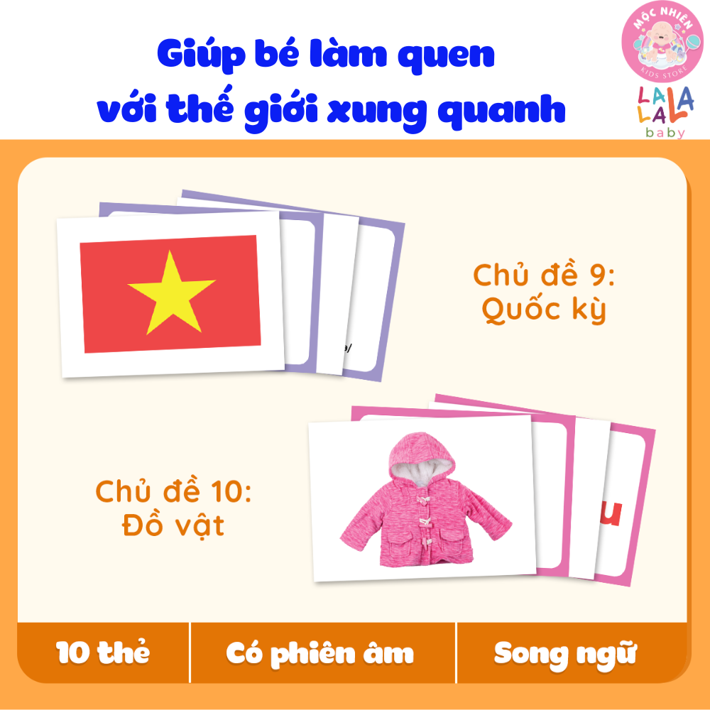 Flashcard Cho Bé - Bộ 100 Thẻ Học Thông Minh Giáo Giục Sớm Glenn Doman size A5 15x21cm song ngữ Anh Việt - Lalala Baby