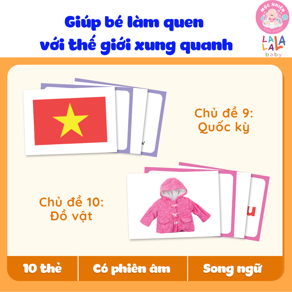 Bộ 100 Thẻ Học Thông Minh Flash card 10 Chủ Đề Song Ngữ Anh Việt Chuẩn Glenn Doman Có Quét Mã File Nghe - Lalala Baby