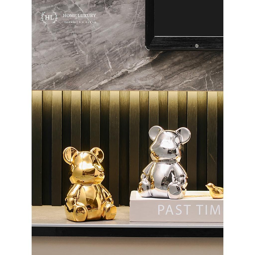 Lọ Đựng Tăm Hình Gấu Bearbrick Cao Cấp Vàng Kim 2023 | Hũ sứ có nắp đậy đựng tăm chất liệu sứ điểm vàng kim hình Gấu