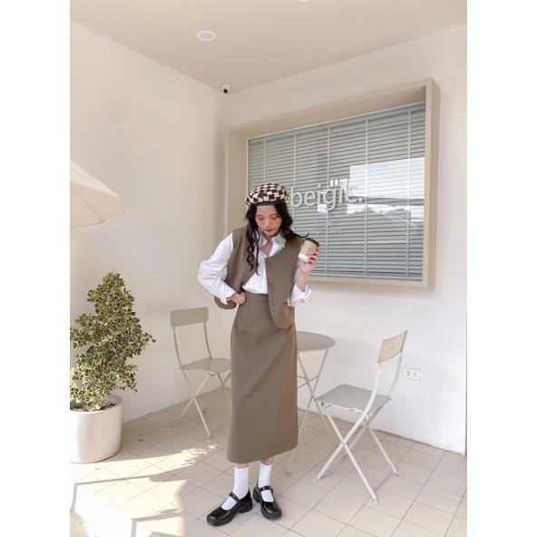 Set áo gile vest nữ dáng ngắn kèm chân váy dài 74b03 by germe