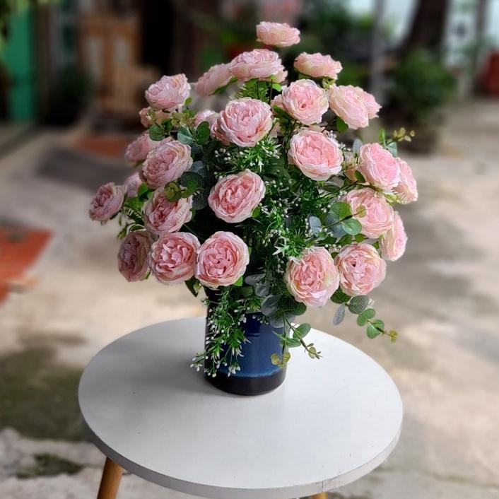 Chùm hoa trà mẫu đơn 7 bông trang trí nhà cửa đẹp nhẹ nhàng- Hoa lụa