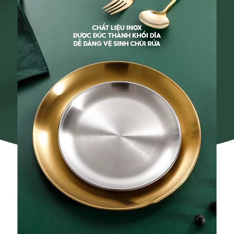 Dĩa Ăn Tròn Dĩa Đựng Trái Cây Hoặc Décor Bàn Ăn Bằng Inox Màu Bạc Và Vàng Sang Trọng Đủ Loại Kích Cỡ BXG-111