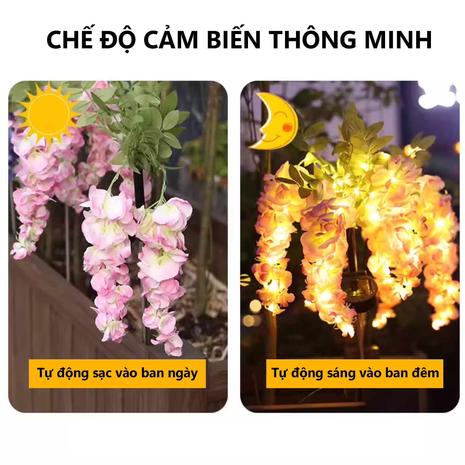 Đèn năng lượng mặt trời trang trí sân vườn, hoa tử đằng, siêu bền, sáng lung linh vào ban đêm- K2047