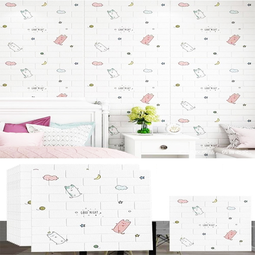 Bộ 10 Tấm Xốp Dán Tường Hoạt Hình Mèo Ú Dễ Thương, Kích Thước 70cm x 77cm