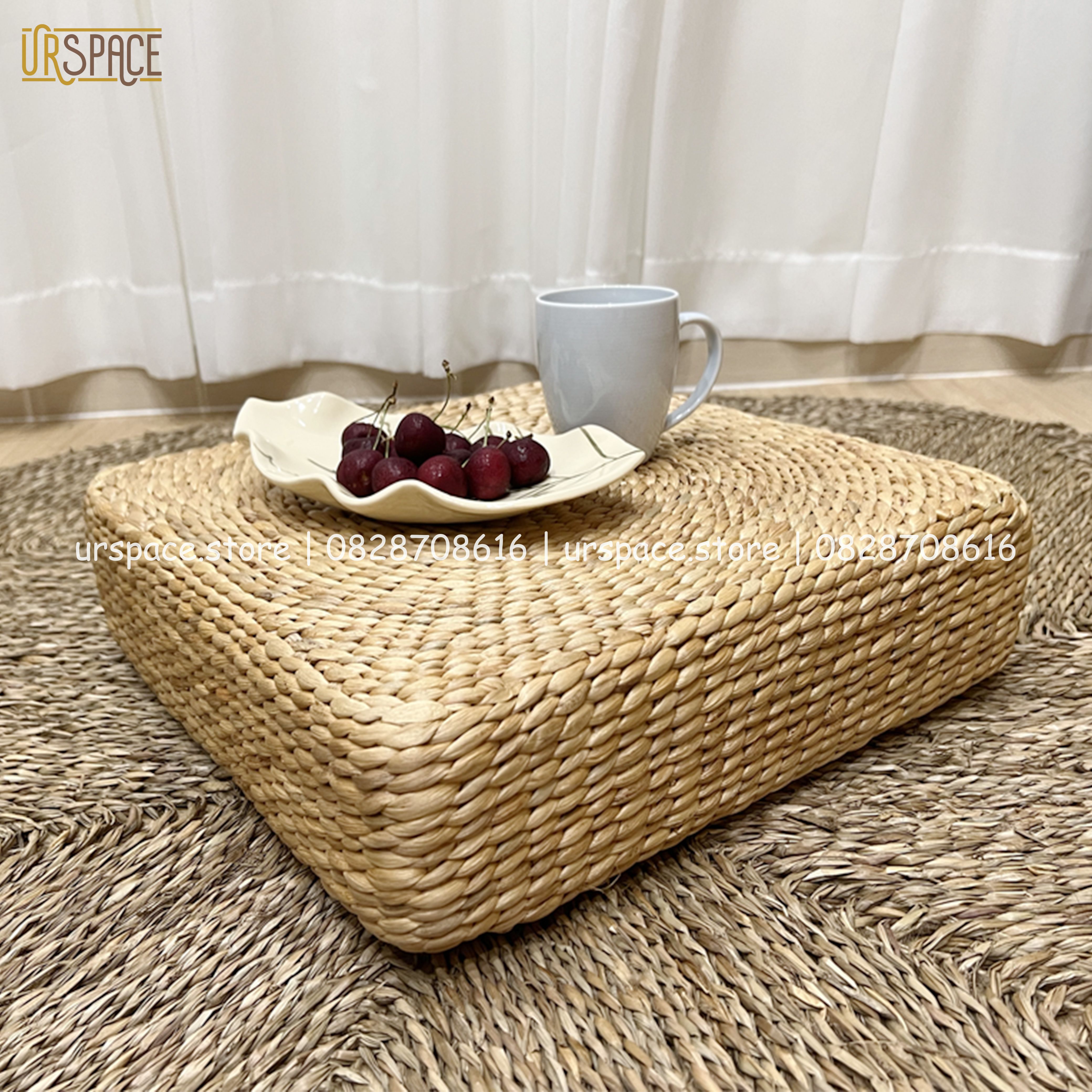 Đệm ngồi thiền đệm cói hình vuông phong cách Nhật/ Seagrass Meditation Cushion Natural Color