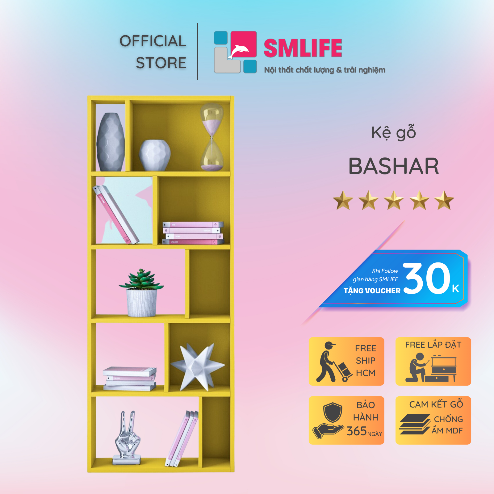 Giá sách gỗ công nghiệp nhỏ gọn SMLIFE Bashar