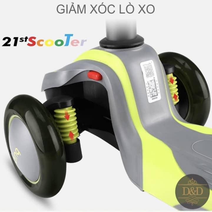 Xe Scooter 21st có giảm xóc, 3 bánh LED sáng cao cấp cho bé