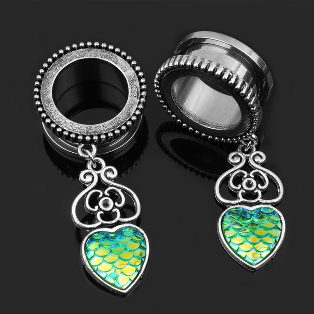 Ear Flesh Tunnels Heart Shape Fish Scale Dangle Ear Piercing Jewelry 6mm