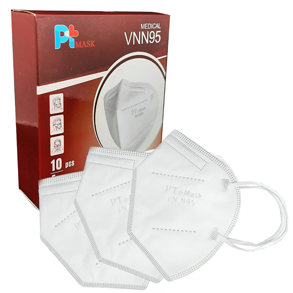 Khẩu Trang Y tế VNN95 PT Mask, 5 Lớp, Kháng Khuẩn, Chống Bụi Siêu Mịn PM2.5, Màu Trắng - Đạt Các Chứng Chỉ ISO 13485, ISO 9001, CE, FDA, TGA.