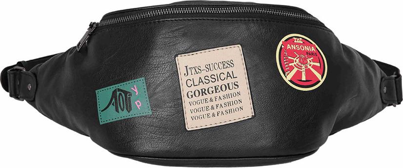 Men'S Badge Pattern Waist Pack Korean PU Leather Chest Bag