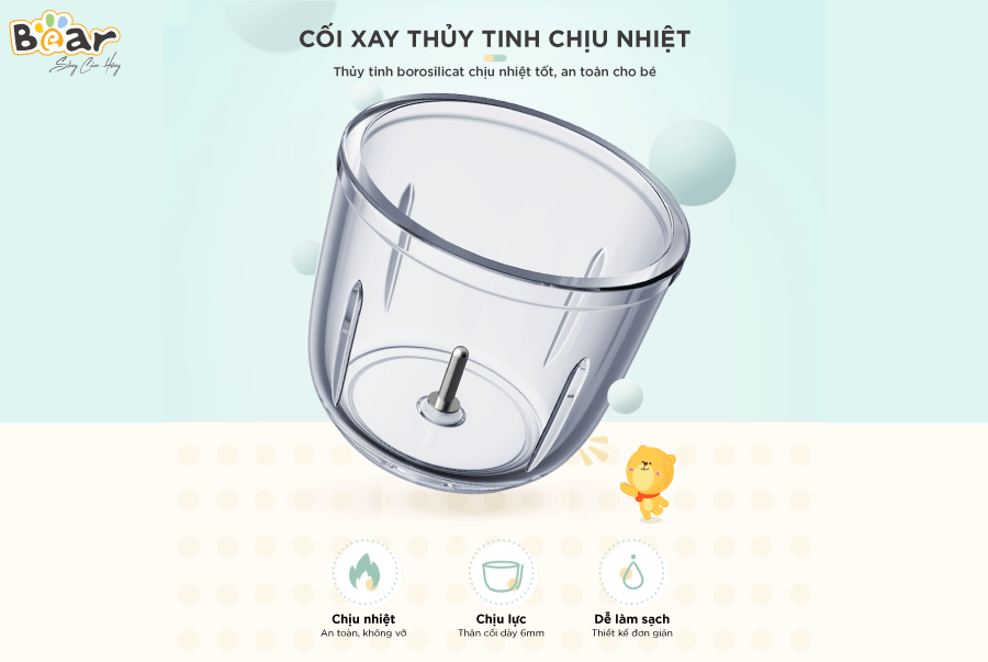 Máy Xay Thịt, Máy Xay Ăn Dặm Bear GR-B06V1 Xay Cực Êm Dung Tích 0.6 Lít Công Suất 200 W- Hàng Chính Hãng