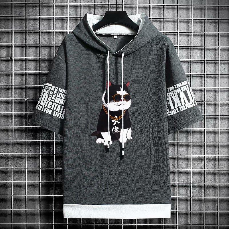 Áo Hoodie Ngắn Tay Form Rộng Phong Cách Hàn Quốc Dành Cho Nam