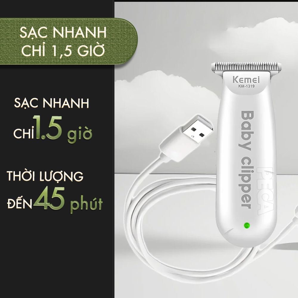 Tông đơ cắt tóc mini Kemei KM-1319 chuyên dụng cắt tóc cho bé, trẻ em sơ sinh hoạt động êm ái hạn không tiếng ồn - Hàng chính hãng