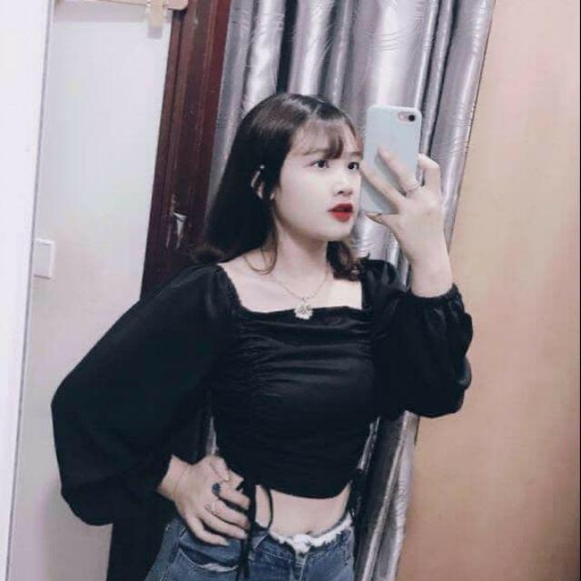 Áo croptop tay phồng rút dây