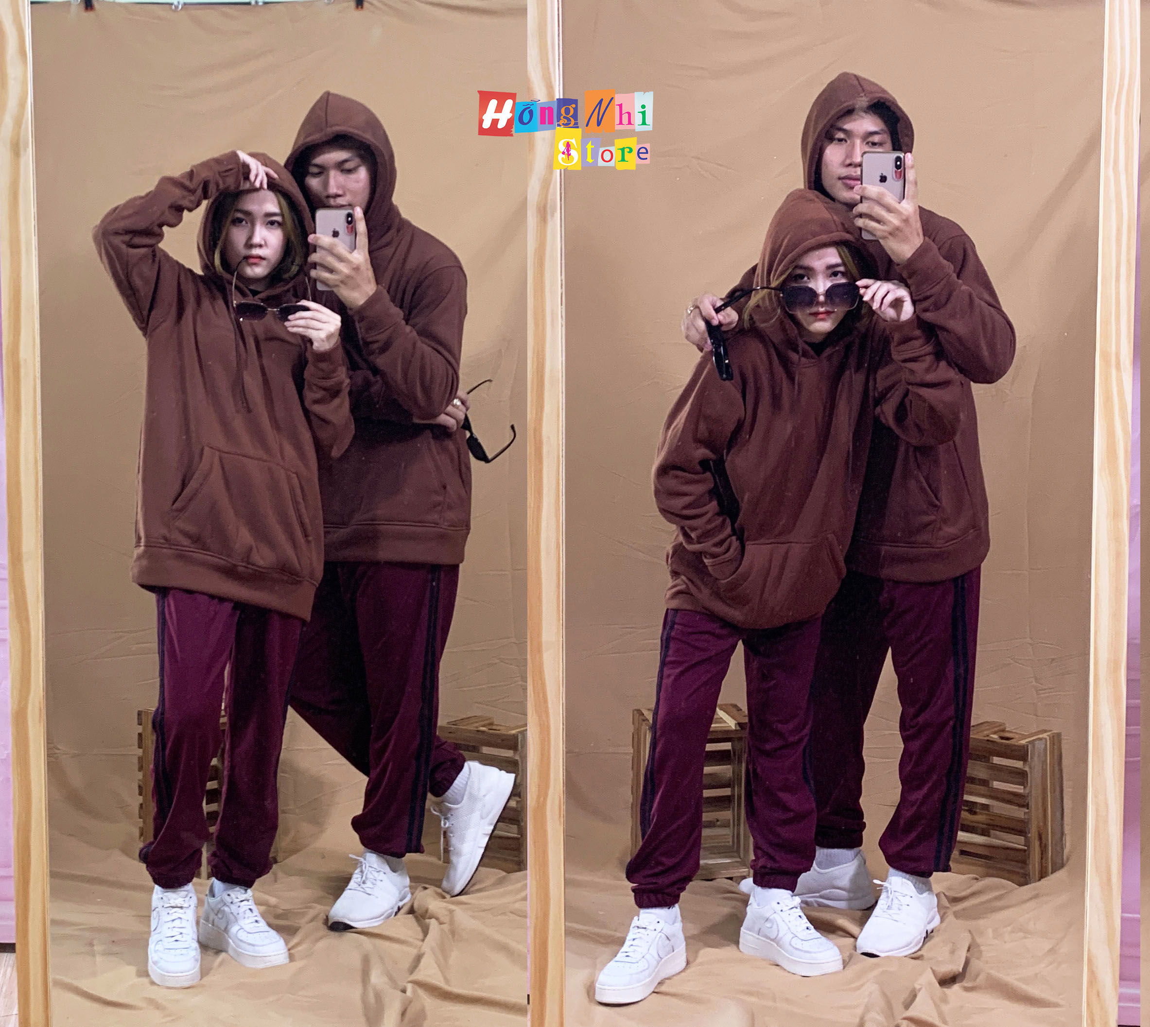 Áo Hoodie Trơn Màu Nâu Cao Cấp Dáng Rộng Unisex Nam Nữ Mặc Được - MM