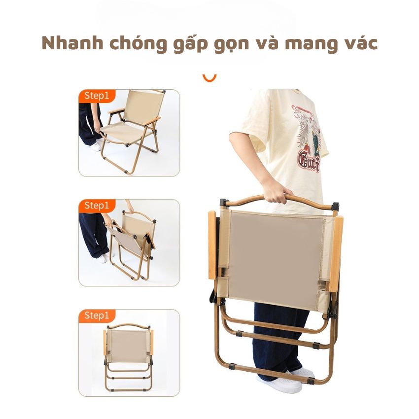 Ghế xếp du lịch có tựa lưng gấp gọn - Ghế dù có tay vịn dã ngoại cafe tiện dụng